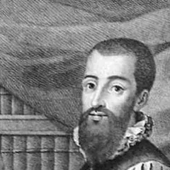 Grabado de Garcilaso de la Vega, poeta renacentista, junto a una estantería llena de libros.