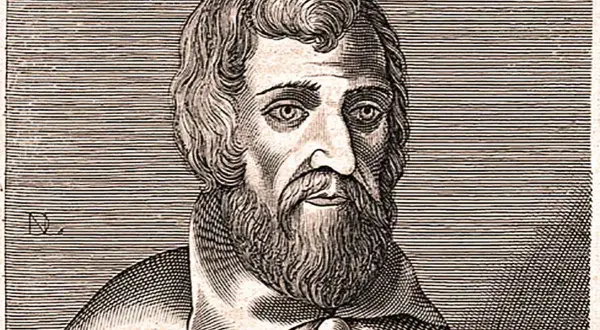 Retrato grabado de Arnau de Vilanova, con barba y cabello ondulado, mirando hacia adelante.
