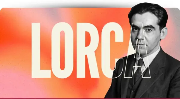 Retrato de Federico García Lorca con la palabra "LORCA" superpuesta. La imagen evoca la trágica historia de como murio Federico García Lorca.