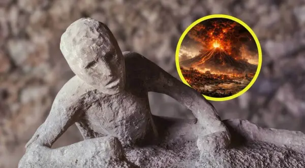 El molde de yeso de una víctima de la erupción del Vesubio, que devastó Pompeya y Herculano, evoca la tragedia.