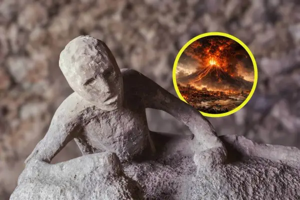 El molde de yeso de una víctima de la erupción del Vesubio, que devastó Pompeya y Herculano, evoca la tragedia.